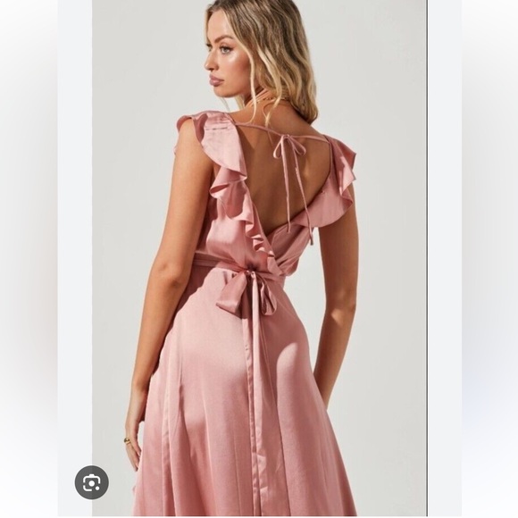 Astr Dark Blush wilshire Ruffle Wrap Open Back Midi High Low Dress, XS - Picture 9 of 16